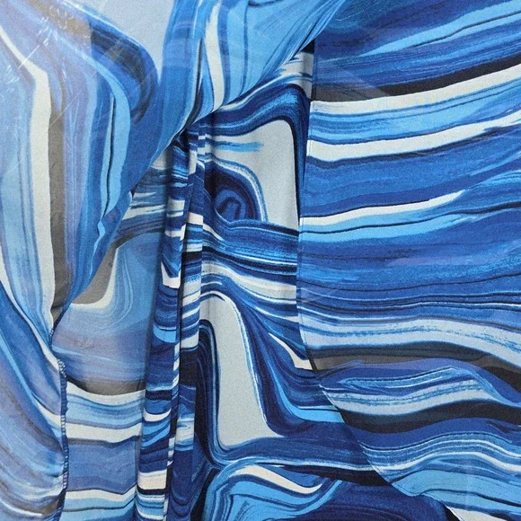 MSK Tunic Dress Women XL Blue Abstract Swirl Print Asymmetrical Sheer Overlay - Picture 3 of 7